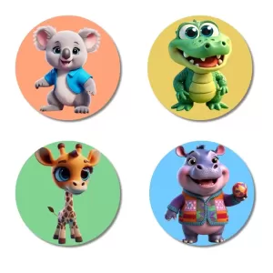 Koala, Crocodile, Giraffe, And Hippo. Fridge Magnets – 4 Piece Set | 3 Inch Round Wall Fridge Decor (F23050) Koala, Crocodile, Giraffe, And Hippo. Fridge Magnets – 4 Piece Set | 3 Inch Round Wall Fridge Decor (F23050)