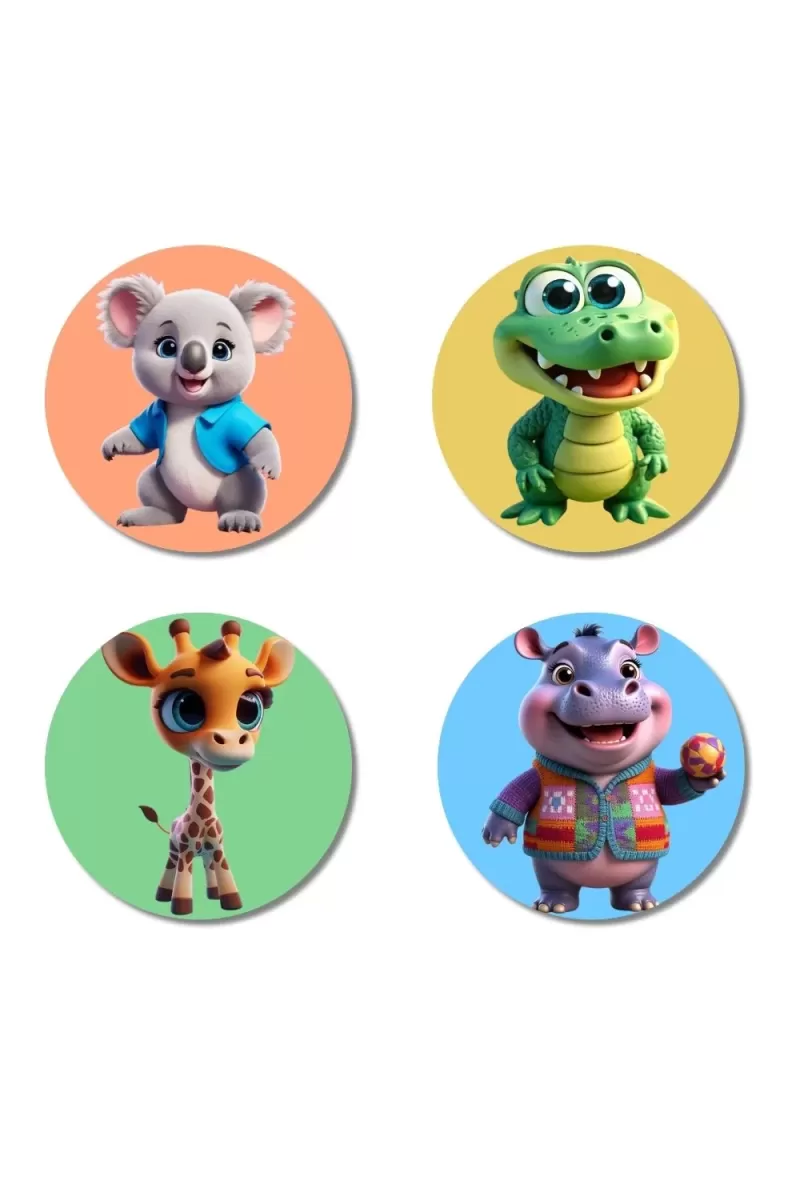 Koala, Crocodile, Giraffe, And Hippo. Fridge Magnets Ã¢â‚¬â€œ 4 Piece Set | 3 Inch Round Wall Fridge Decor (F23050)