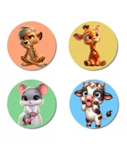 Cheetah, Giraffe, Mouse, And Cow. Fridge Magnets Ã¢â‚¬â€œ 4 Piece Set | 3 Inch Round Wall Fridge Decor (F23032)