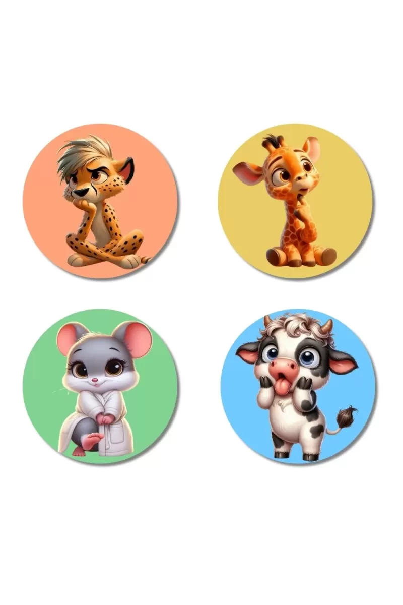 Cheetah, Giraffe, Mouse, And Cow. Fridge Magnets Ã¢â‚¬â€œ 4 Piece Set | 3 Inch Round Wall Fridge Decor (F23032)