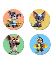 Koala, Chinchilla, Hyena, And Dragon. Fridge Magnets Ã¢â‚¬â€œ 4 Piece Set | 3 Inch Round Wall Fridge Decor (F23033)