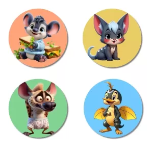Koala, Chinchilla, Hyena, And Dragon. Fridge Magnets – 4 Piece Set | 3 Inch Round Wall Fridge Decor (F23033) Koala, Chinchilla, Hyena, And Dragon. Fridge Magnets – 4 Piece Set | 3 Inch Round Wall Fridge Decor (F23033)