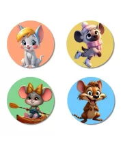 Chinchilla, Hyena, Mouse, And Rat. Fridge Magnets Ã¢â‚¬â€œ 4 Piece Set | 3 Inch Round Wall Fridge Decor (F23034)