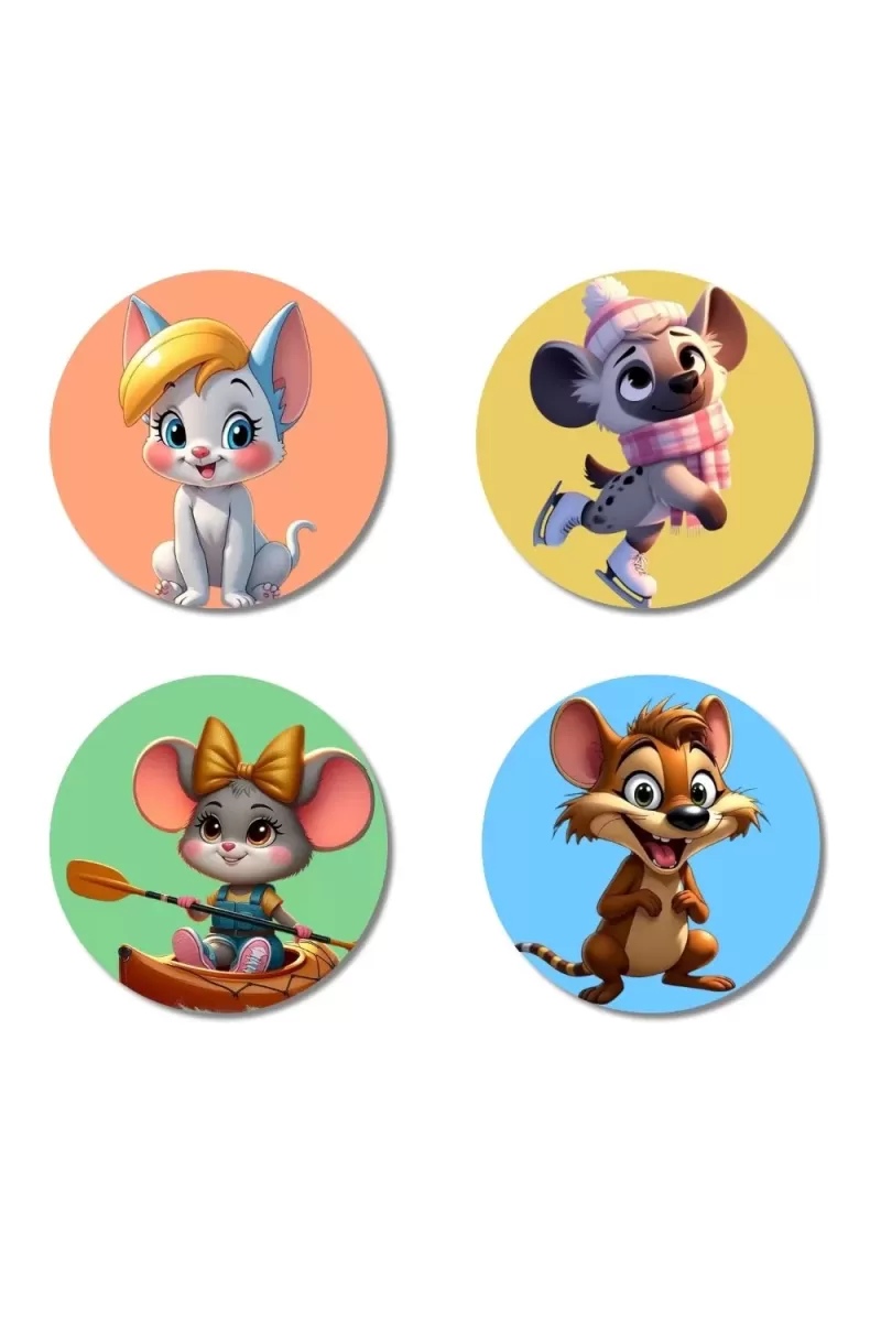 Chinchilla, Hyena, Mouse, And Rat. Fridge Magnets Ã¢â‚¬â€œ 4 Piece Set | 3 Inch Round Wall Fridge Decor (F23034)