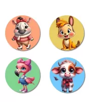 Wombat, Kangaroo, Flamingo, And Cow. Fridge Magnets Ã¢â‚¬â€œ 4 Piece Set | 3 Inch Round Wall Fridge Decor (F23035)