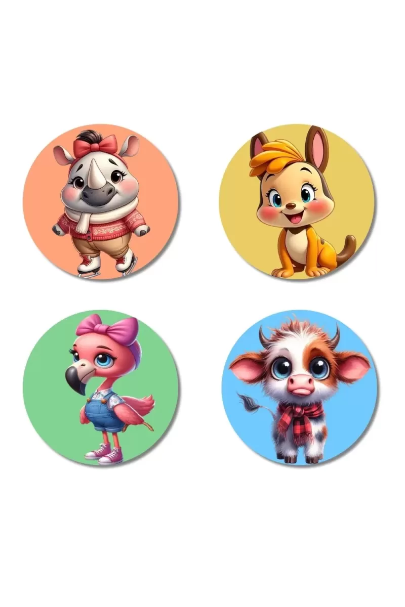 Wombat, Kangaroo, Flamingo, And Cow. Fridge Magnets Ã¢â‚¬â€œ 4 Piece Set | 3 Inch Round Wall Fridge Decor (F23035)
