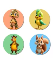Duck, Bird, Tiger, Squirrel Fridge Magnets Ã¢â‚¬â€œ 4 Piece Set | 3 Inch Round Wall Fridge Decor (F23036)