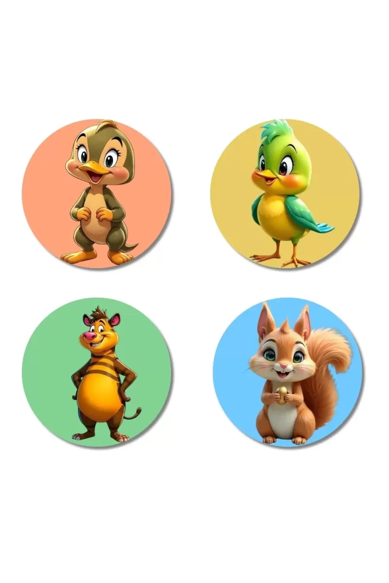 Duck, Bird, Tiger, Squirrel Fridge Magnets Ã¢â‚¬â€œ 4 Piece Set | 3 Inch Round Wall Fridge Decor (F23036)