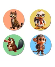 Duck, Bird, Hyena, And Squirrel. Fridge Magnets Ã¢â‚¬â€œ 4 Piece Set | 3 Inch Round Wall Fridge Decor (F23038)