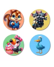 Hyena, Duck, Platypus, And Monkey. Fridge Magnets Ã¢â‚¬â€œ 4 Piece Set | 3 Inch Round Wall Fridge Decor (F23039)