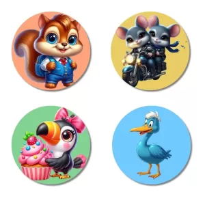 Hyena, Duck, Platypus, And Monkey. Fridge Magnets Ã¢â‚¬â€œ 4 Piece Set | 3 Inch Round Wall Fridge Decor (F23039)