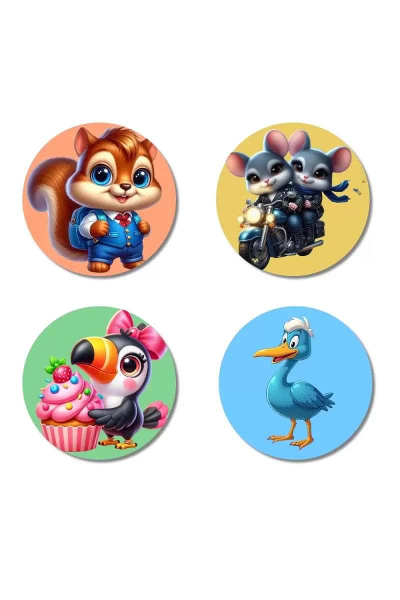 Hyena, Duck, Platypus, And Monkey. Fridge Magnets Ã¢â‚¬â€œ 4 Piece Set | 3 Inch Round Wall Fridge Decor (F23039)