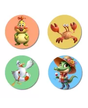 Chicken, Crab, Seagull, And Crocodile. Fridge Magnets Ã¢â‚¬â€œ 4 Piece Set | 3 Inch Round Wall Fridge Decor (F23040)
