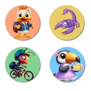 Duck, Scorpion, Ant, And Toucan. Fridge Magnets – 4 Piece Set | 3 Inch Round Wall Fridge Decor (F23041) Duck, Scorpion, Ant, And Toucan. Fridge Magnets – 4 Piece Set | 3 Inch Round Wall Fridge Decor (F23041)