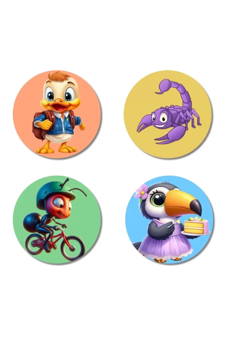 Duck, Scorpion, Ant, And Toucan. Fridge Magnets Ã¢â‚¬â€œ 4 Piece Set | 3 Inch Round Wall Fridge Decor (F23041)