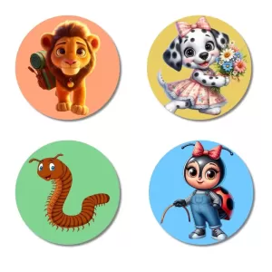 Lion, Dog, Centipede, And Ladybug. Fridge Magnets – 4 Piece Set | 3 Inch Round Wall Fridge Decor (F23042) Lion, Dog, Centipede, And Ladybug. Fridge Magnets – 4 Piece Set | 3 Inch Round Wall Fridge Decor (F23042)