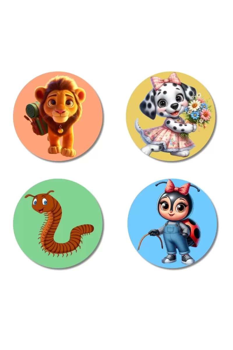 Lion, Dog, Centipede, And Ladybug. Fridge Magnets Ã¢â‚¬â€œ 4 Piece Set | 3 Inch Round Wall Fridge Decor (F23042)