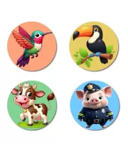 Hummingbird, Toucan, Cow, And Pig. Fridge Magnets Ã¢â‚¬â€œ 4 Piece Set | 3 Inch Round Wall Fridge Decor (F23045)