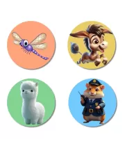 Dragonfly, Donkey, Alpaca, And Hamster. Fridge Magnets Ã¢â‚¬â€œ 4 Piece Set | 3 Inch Round Wall Fridge Decor (F23046)