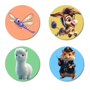 Dragonfly, Donkey, Alpaca, And Hamster. Fridge Magnets – 4 Piece Set | 3 Inch Round Wall Fridge Decor (F23046) Dragonfly, Donkey, Alpaca, And Hamster. Fridge Magnets – 4 Piece Set | 3 Inch Round Wall Fridge Decor (F23046)
