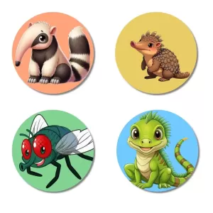 Anteater, Echidna, Fly, And Lizard. Fridge Magnets – 4 Piece Set | 3 Inch Round Wall Fridge Decor (F23047) Anteater, Echidna, Fly, And Lizard. Fridge Magnets – 4 Piece Set | 3 Inch Round Wall Fridge Decor (F23047)