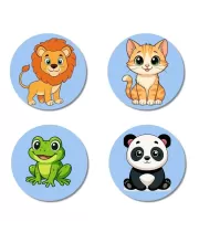 Lion, Cat, Frog, And Panda. Fridge Magnets Ã¢â‚¬â€œ 4 Piece Set | 3 Inch Round Wall Fridge Decor (F23051)