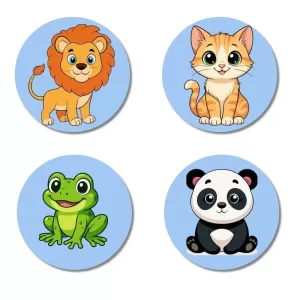 Lion, Cat, Frog, And Panda. Fridge Magnets – 4 Piece Set | 3 Inch Round Wall Fridge Decor (F23051) Lion, Cat, Frog, And Panda. Fridge Magnets – 4 Piece Set | 3 Inch Round Wall Fridge Decor (F23051)