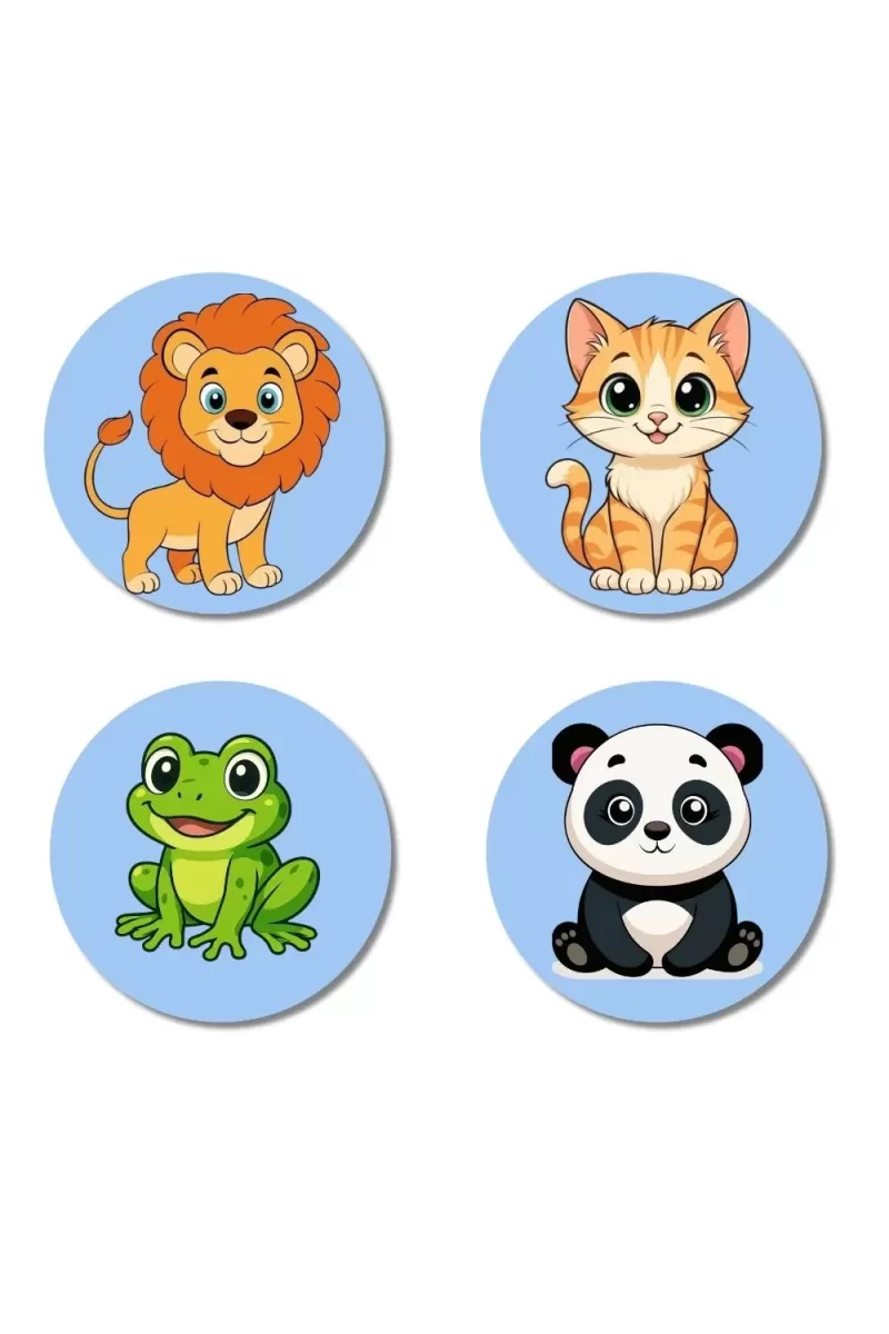 Lion, Cat, Frog, And Panda. Fridge Magnets Ã¢â‚¬â€œ 4 Piece Set | 3 Inch Round Wall Fridge Decor (F23051)