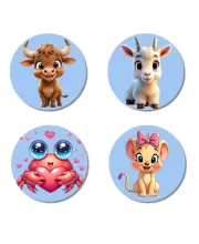 Bull, Goat, Frog, And Mouse. Fridge Magnets Ã¢â‚¬â€œ 4 Piece Set | 3 Inch Round Wall Fridge Decor (F23060)