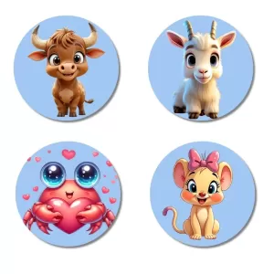 Bull, Goat, Frog, And Mouse. Fridge Magnets – 4 Piece Set | 3 Inch Round Wall Fridge Decor (F23060) Bull, Goat, Frog, And Mouse. Fridge Magnets – 4 Piece Set | 3 Inch Round Wall Fridge Decor (F23060)