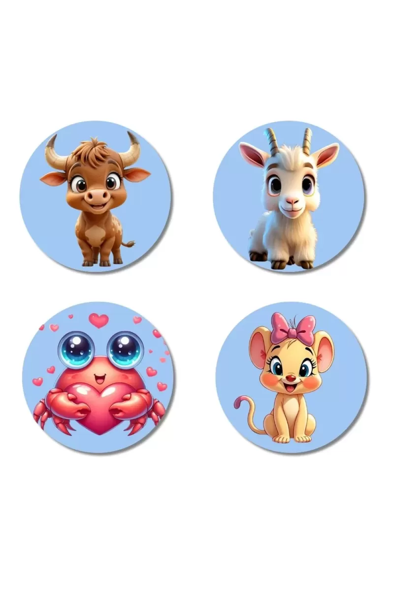 Bull, Goat, Frog, And Mouse. Fridge Magnets Ã¢â‚¬â€œ 4 Piece Set | 3 Inch Round Wall Fridge Decor (F23060)