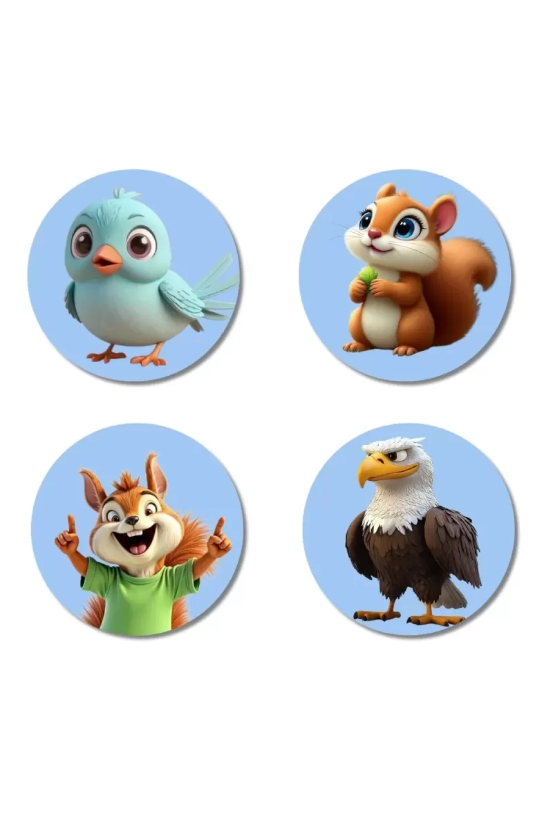 Bird, Squirrel, Chipmunk, And Eagle. Fridge Magnets Ã¢â‚¬â€œ 4 Piece Set | 3 Inch Round Wall Fridge Decor (F23061)