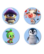 Bird, Cow, Mouse, And Penguin. Fridge Magnets – 4 Piece Set | 3 Inch Round Wall Fridge Decor (F23062) Bird, Cow, Mouse, And Penguin. Fridge Magnets – 4 Piece Set | 3 Inch Round Wall Fridge Decor (F23062)