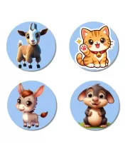Goat, Cat, Donkey, And Mouse. Fridge Magnets Ã¢â‚¬â€œ 4 Piece Set | 3 Inch Round Wall Fridge Decor (F23063)