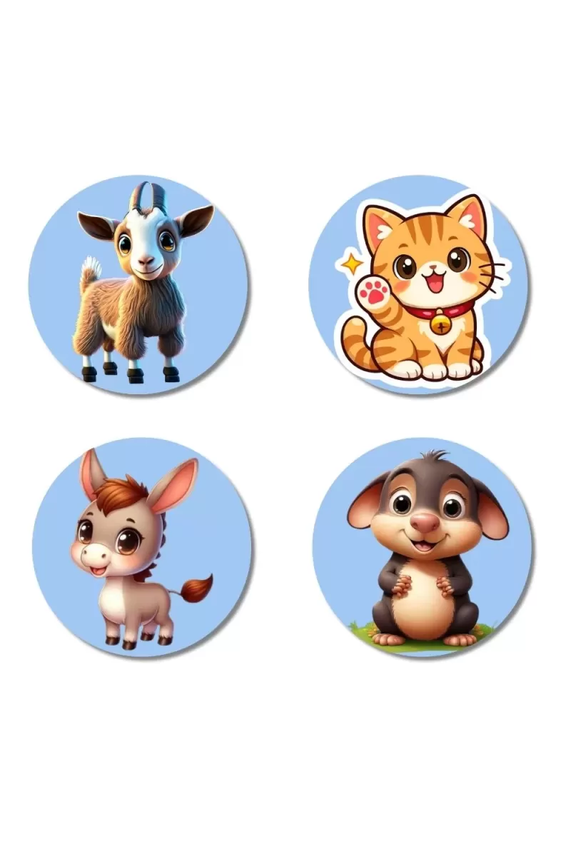 Goat, Cat, Donkey, And Mouse. Fridge Magnets Ã¢â‚¬â€œ 4 Piece Set | 3 Inch Round Wall Fridge Decor (F23063)