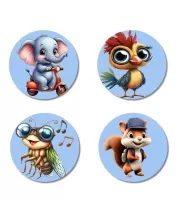 Elephant, Bird, Bee, And Squirrel. Fridge Magnets Ã¢â‚¬â€œ 4 Piece Set | 3 Inch Round Wall Fridge Decor (F23064)