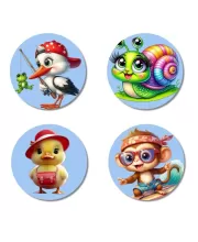 Stork, Snail, Duck, And Monkey. Fridge Magnets Ã¢â‚¬â€œ 4 Piece Set | 3 Inch Round Wall Fridge Decor (F23065)