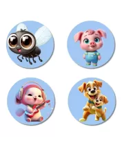 Fly, Pig, Mouse, And Dog. Fridge Magnets Ã¢â‚¬â€œ 4 Piece Set | 3 Inch Round Wall Fridge Decor (F23066)