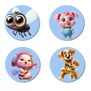 Fly, Pig, Mouse, And Dog. Fridge Magnets – 4 Piece Set | 3 Inch Round Wall Fridge Decor (F23066) Fly, Pig, Mouse, And Dog. Fridge Magnets – 4 Piece Set | 3 Inch Round Wall Fridge Decor (F23066)
