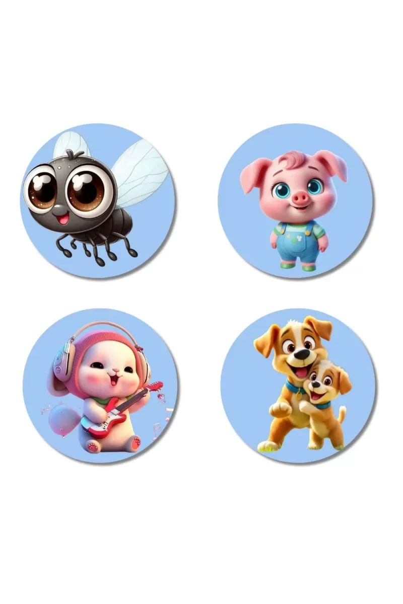 Fly, Pig, Mouse, And Dog. Fridge Magnets Ã¢â‚¬â€œ 4 Piece Set | 3 Inch Round Wall Fridge Decor (F23066)
