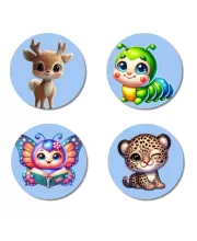 Deer, Caterpillar, Butterfly, And Leopard. Fridge Magnets Ã¢â‚¬â€œ 4 Piece Set | 3 Inch Round Wall Fridge Decor (F23068)