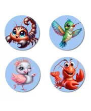Scorpion, Hummingbird, Flamingo, And Lobster. Fridge Magnets Ã¢â‚¬â€œ 4 Piece Set | 3 Inch Round Wall Fridge Decor (F23069)