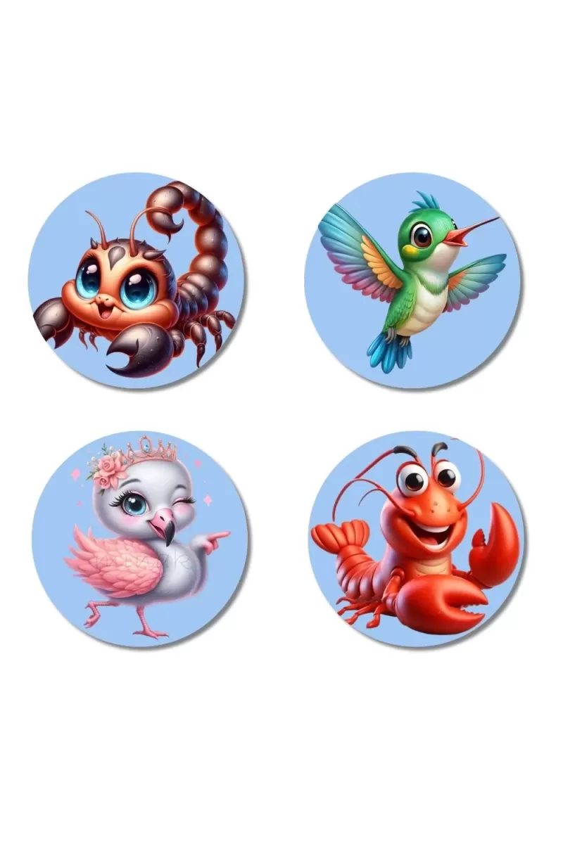 Scorpion, Hummingbird, Flamingo, And Lobster. Fridge Magnets Ã¢â‚¬â€œ 4 Piece Set | 3 Inch Round Wall Fridge Decor (F23069)