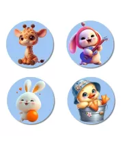 Giraffe, Bunny, Rabbit, And Chick. Fridge Magnets Ã¢â‚¬â€œ 4 Piece Set | 3 Inch Round Wall Fridge Decor (F23052)