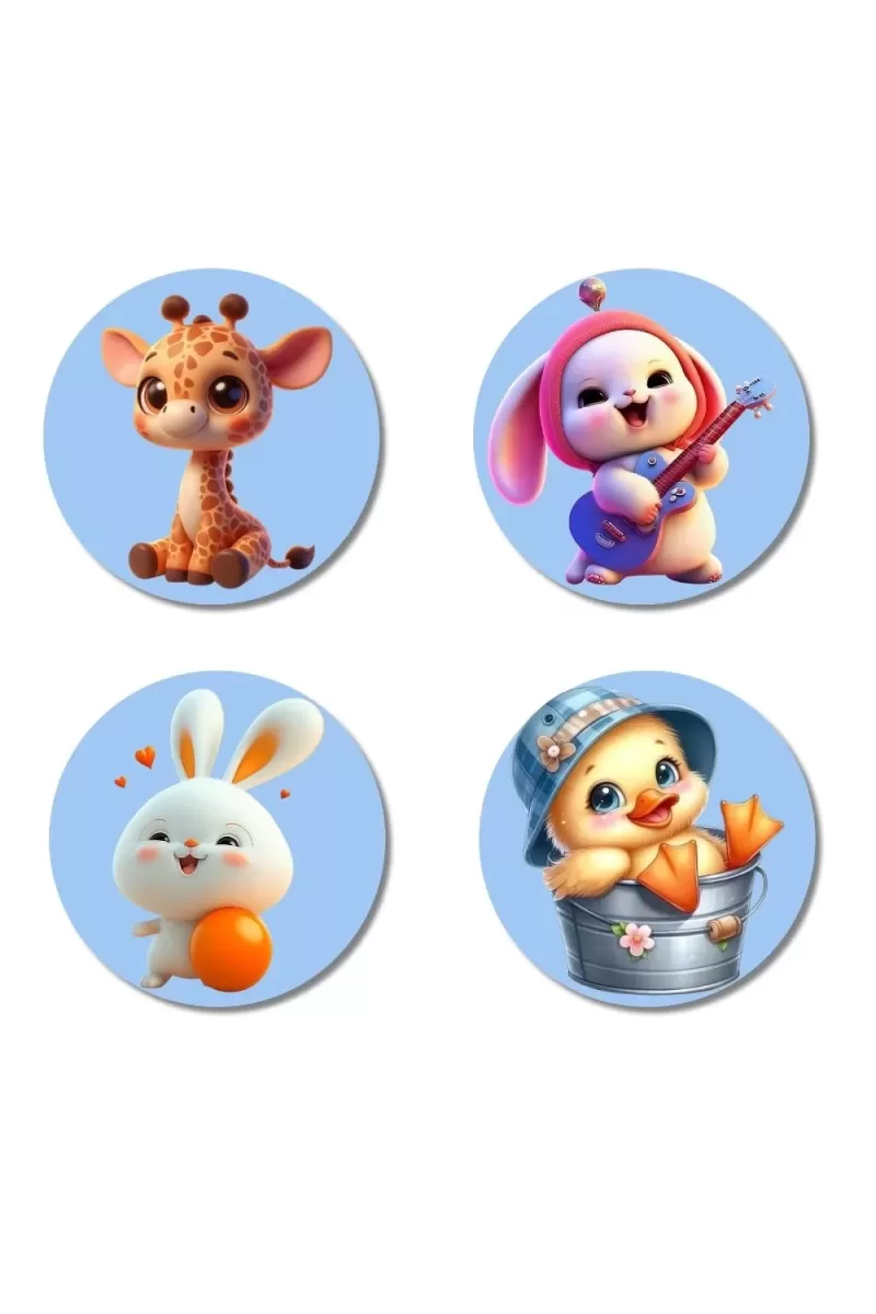 Giraffe, Bunny, Rabbit, And Chick. Fridge Magnets Ã¢â‚¬â€œ 4 Piece Set | 3 Inch Round Wall Fridge Decor (F23052)