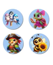 Birds, Turtle, Parrot, And Bee., Cow, Deer, And Panda. Fridge Magnets – 4 Piece Set | 3 Inch Round Wall Fridge Decor (F23070) Birds, Turtle, Parrot, And Bee., Cow, Deer, And Panda. Fridge Magnets – 4 Piece Set | 3 Inch Round Wall Fridge Decor (F23070)