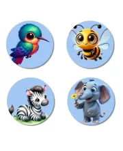 Hummingbird, Bee, Zebra, And Elephant. Fridge Magnets Ã¢â‚¬â€œ 4 Piece Set | 3 Inch Round Wall Fridge Decor (F23053)