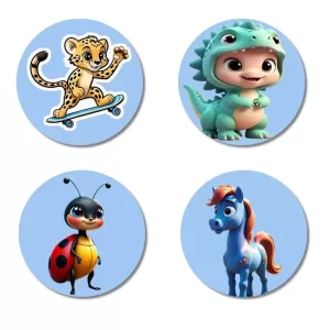 Leopard, Dinosaur, Ladybug, And Pony. Fridge Magnets – 4 Piece Set | 3 Inch Round Wall Fridge Decor (F23055) Leopard, Dinosaur, Ladybug, And Pony. Fridge Magnets – 4 Piece Set | 3 Inch Round Wall Fridge Decor (F23055)