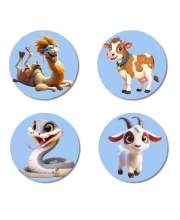 Camel, Cow, Snake, And Goat. Fridge Magnets Ã¢â‚¬â€œ 4 Piece Set | 3 Inch Round Wall Fridge Decor (F23056)