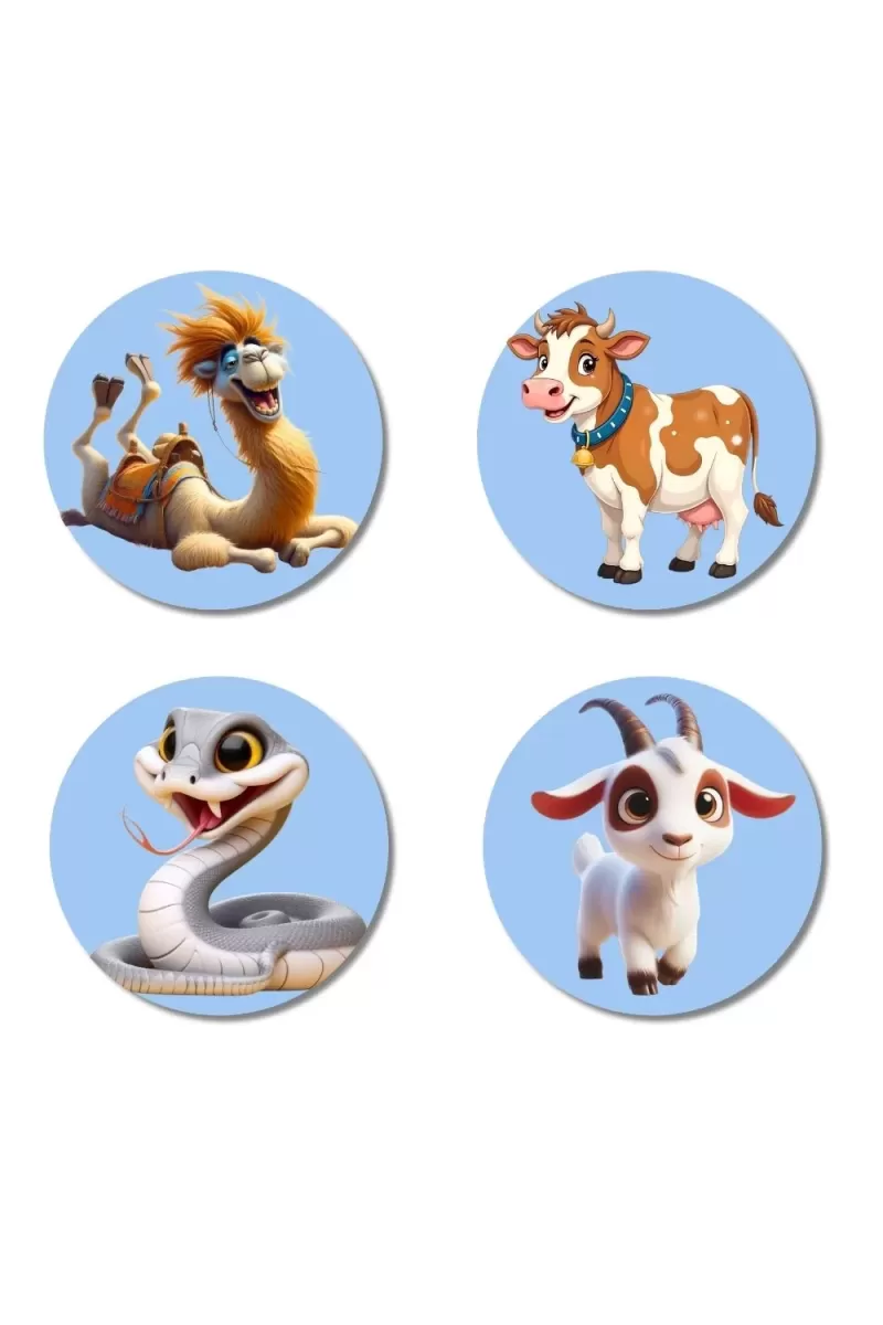 Camel, Cow, Snake, And Goat. Fridge Magnets Ã¢â‚¬â€œ 4 Piece Set | 3 Inch Round Wall Fridge Decor (F23056)